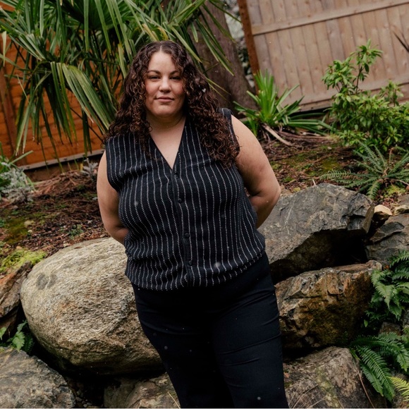 Vintage Dark Grey and White Striped Vest Made in USA - Picture 1 of 3